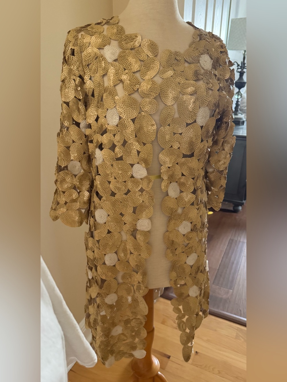 Etcetera Gold Sequin Leaf Open Cardigan Jacket